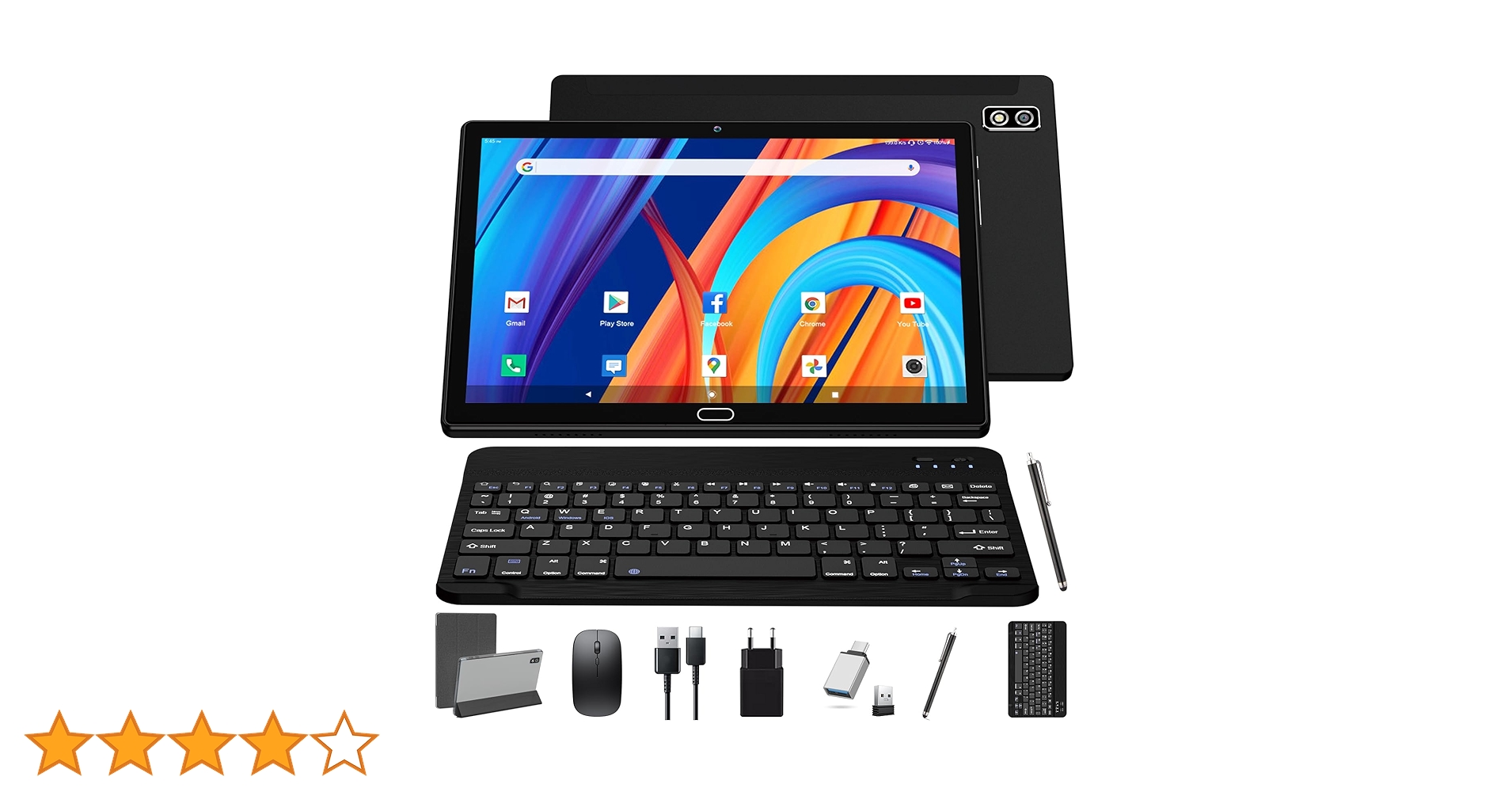 KADYBE Android 13 10 Inch Tablet 2 in 1 with 2 SIM 1 SD Slots